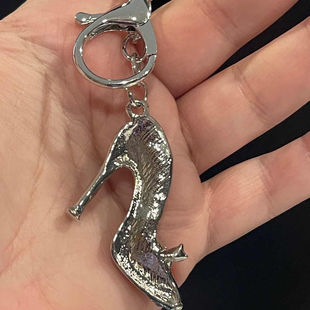 BAG CHARM  Sparkly Rhinestone Heel Set In Silver - Picture 5 of 5